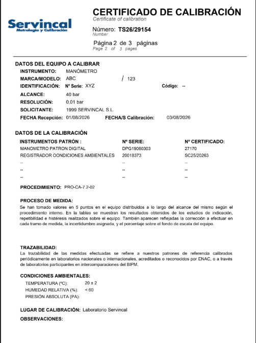 certificados de calibración