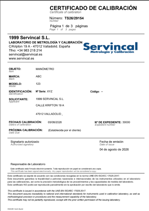certificados de calibración